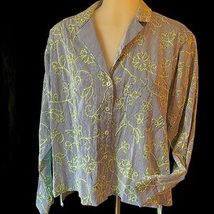 Pin Stripe Shirt With Embroidery and Sequins